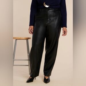 Eloquii Black Faux Vegan Leather Women's Straight Leg Trousers Sz 14 WP8